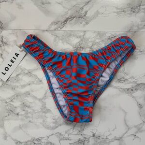 LOLEIA Bikini Bottoms checkered orange blue Size Medium NWT